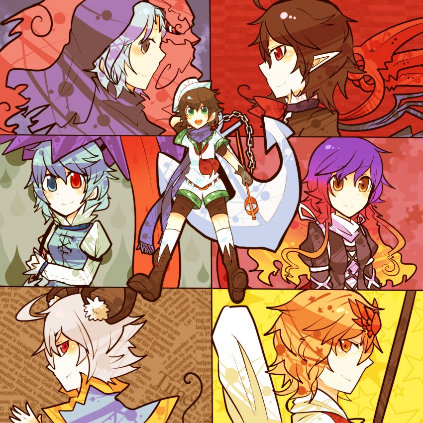 tatara kogasa, nazrin, hijiri byakuren, houjuu nue, toramaru shou, and 3 more (touhou and 1 more) drawn by itomugi-kun