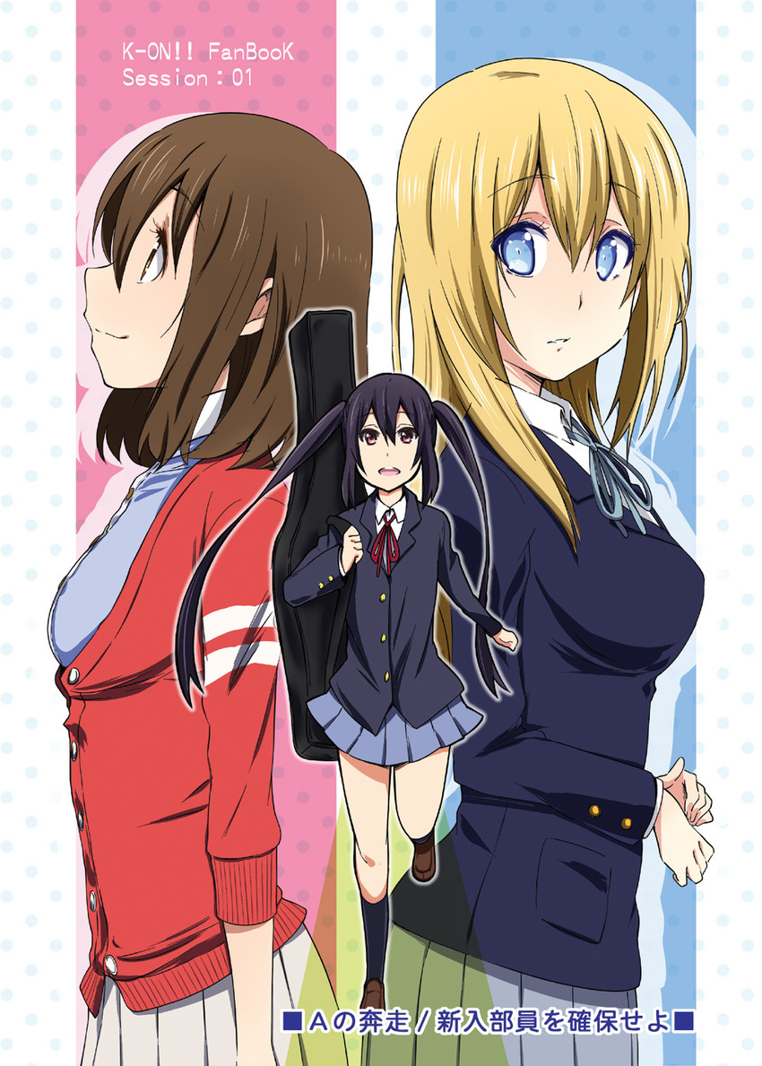 nakano azusa, hirasawa yui, and saitou sumire (k-on! and 1 more) drawn by nukunuku