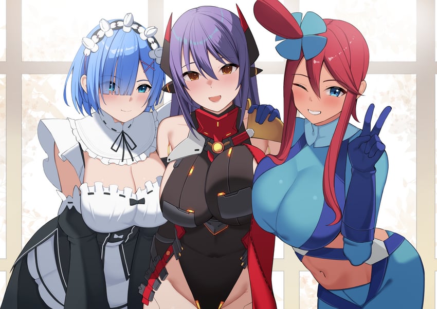 rem, skyla, poppi, and poppi qtpi (pokemon and 4 more) drawn by wabimochi