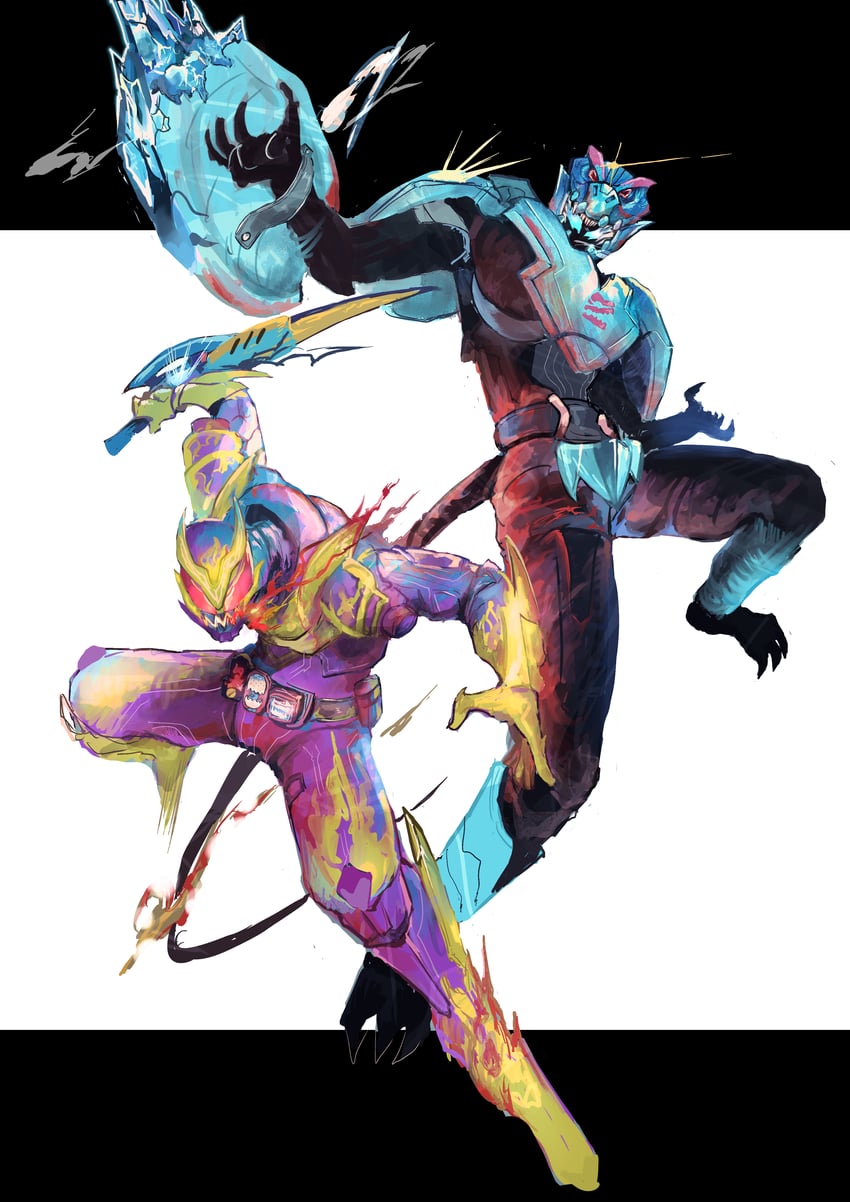 kamen rider revi and kamen rider vice (kamen rider and 1 more) drawn by ohima_kajitu