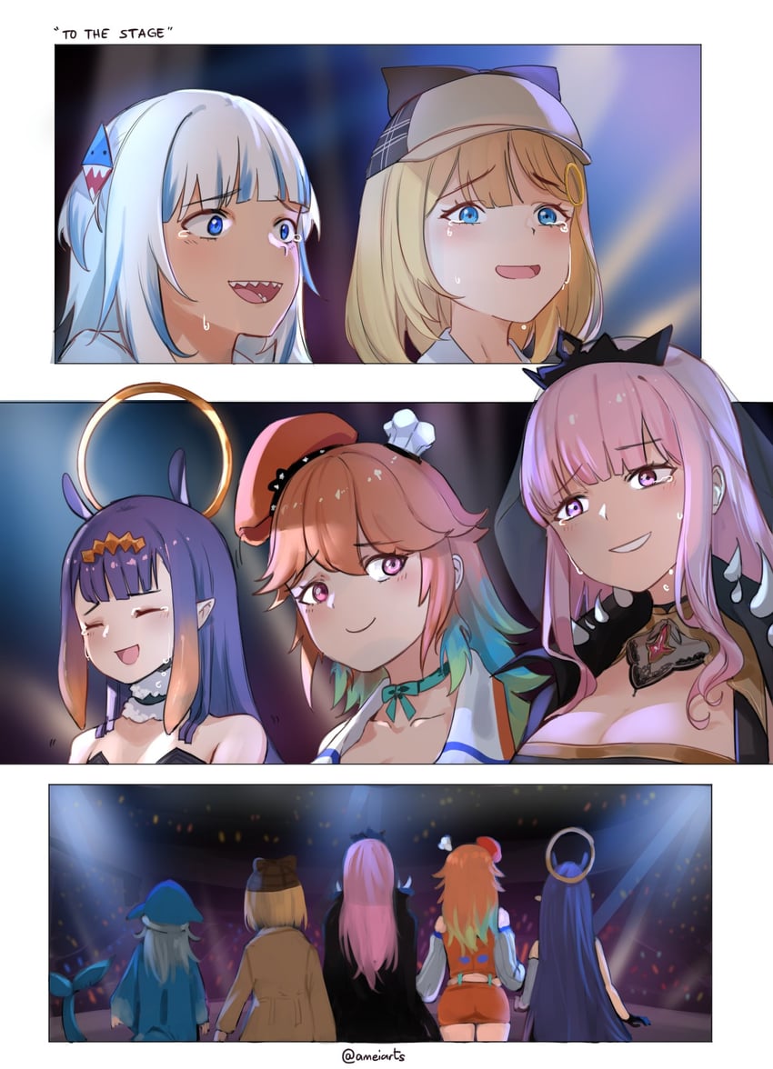 gawr gura, mori calliope, ninomae ina'nis, takanashi kiara, and watson amelia (hololive and 1 more) drawn by ameiarts