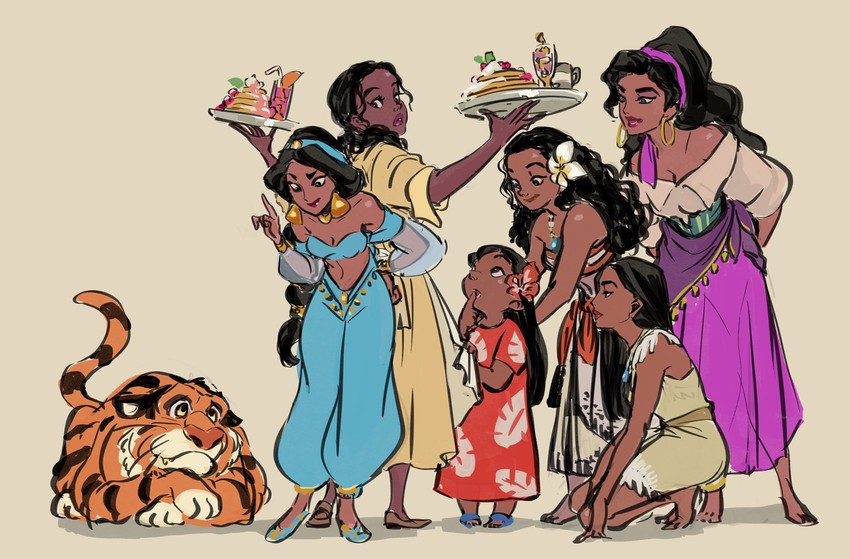 jasmine, moana waialiki, tiana, pocahontas, esmeralda, and 2 more (disney and 6 more) drawn by masso