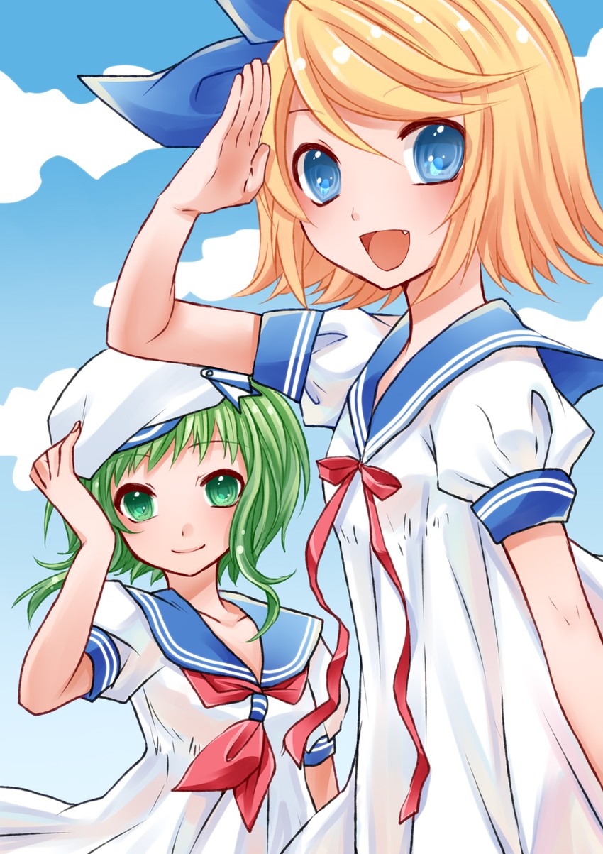 kagamine rin and gumi (vocaloid) drawn by yayoi_(egoistic_realism)