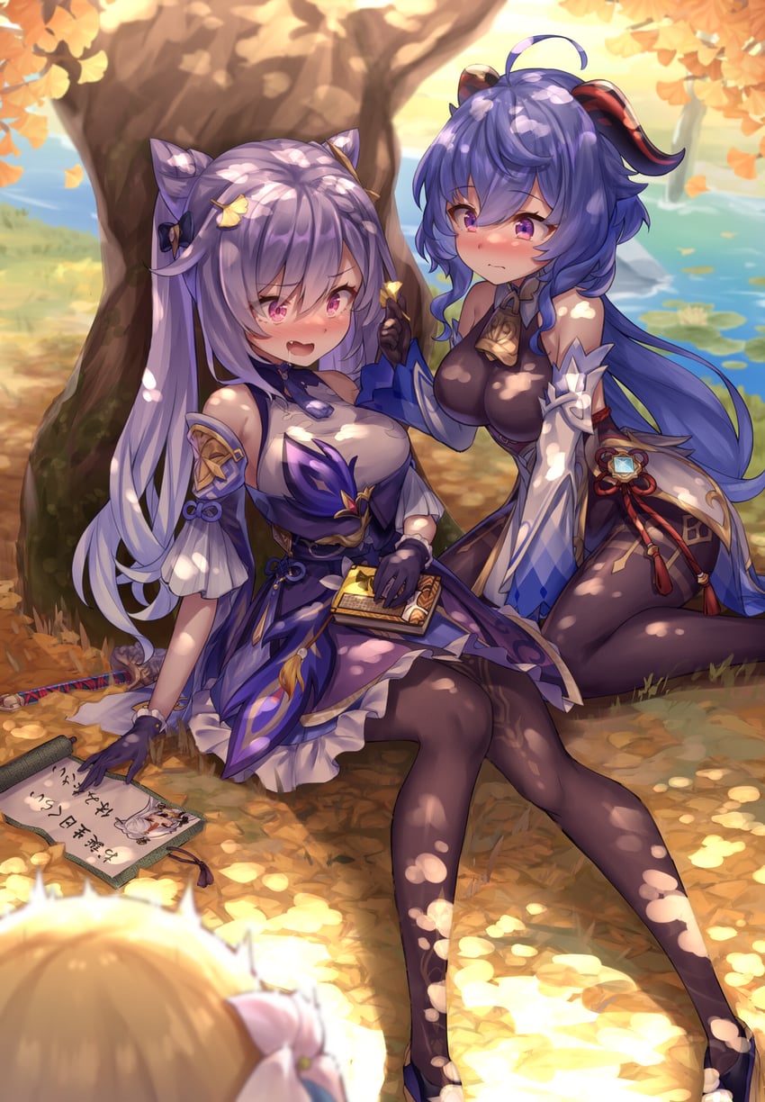 ganyu, lumine, keqing, and ningguang (genshin impact) drawn by tenton_(henatyo)