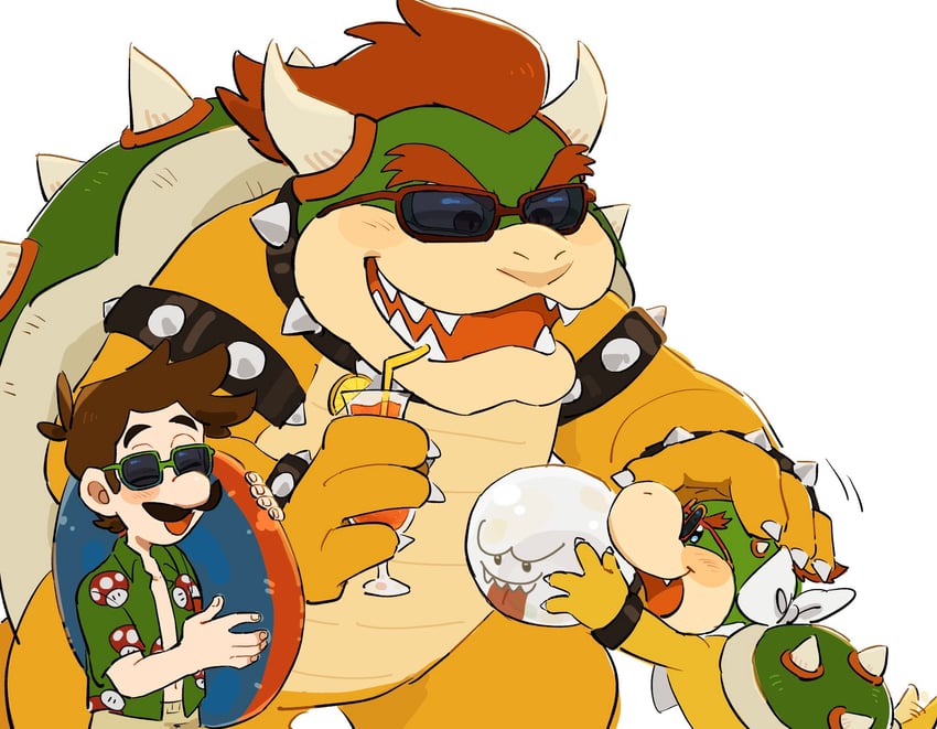 luigi, bowser, boo, and bowser jr. (mario and 2 more) drawn by mimimi_(mimimim9999)