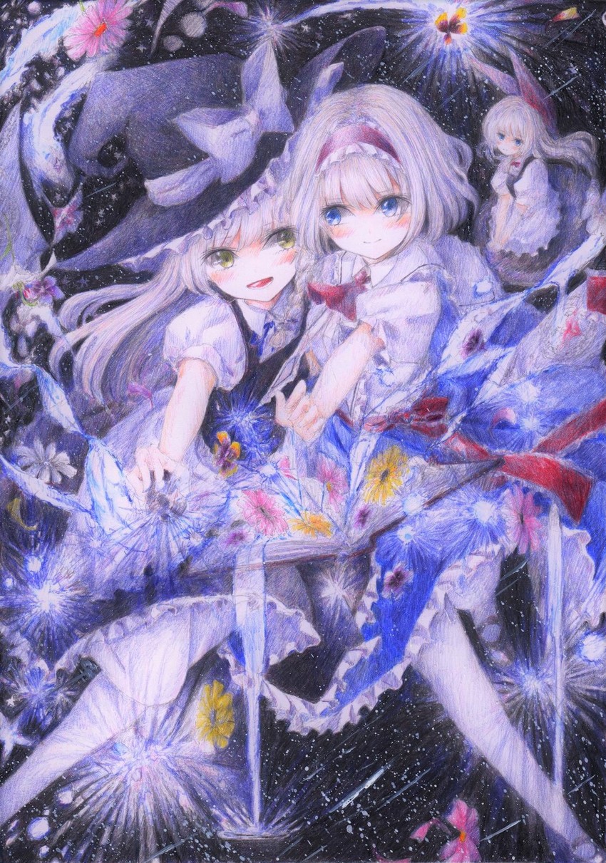 kirisame marisa, alice margatroid, and shanghai doll (touhou and 1 more) drawn by darkkanan