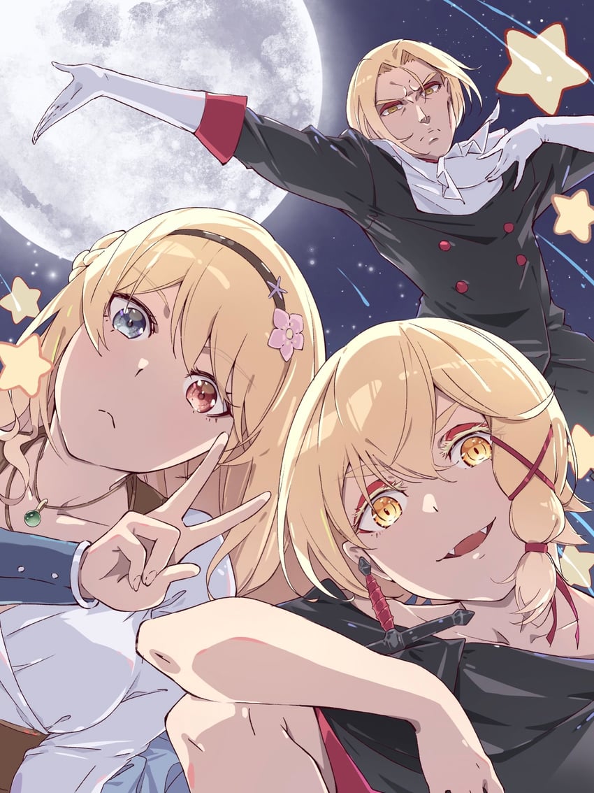oshino shinobu, deathtopia virtuoso suicide-master, princess acerola, and tropicalesque home-a-wave dog-strings (monogatari and 1 more) drawn by hatanana_(ag6uptphhal3frd)