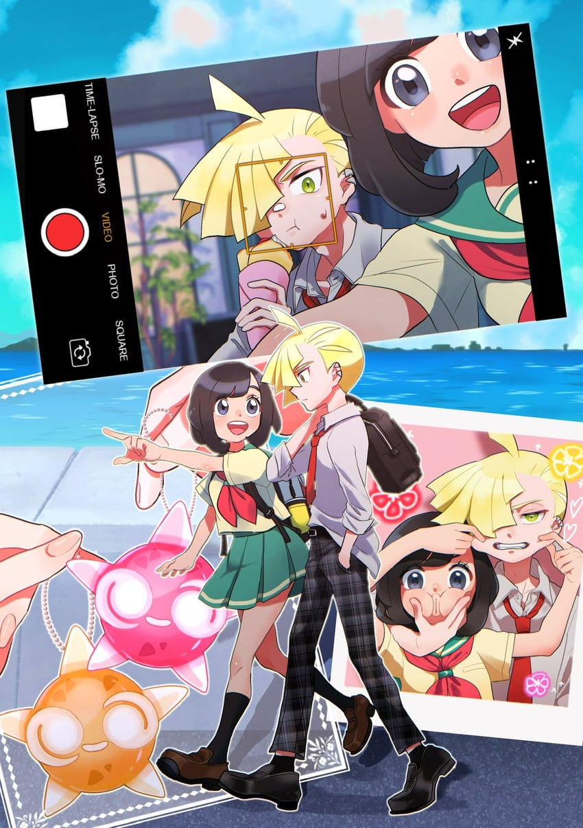 selene, gladion, and minior (pokemon and 1 more) drawn by aria_pkmn