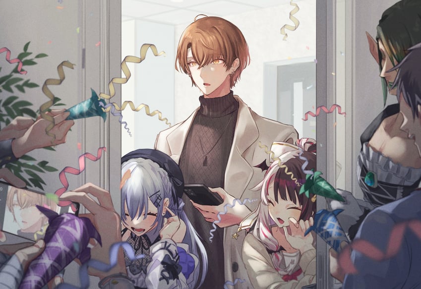 yorumi rena, kenmochi touya, hakase fuyuki, fuwa minato, yashiro kizuku, and 3 more (nijisanji) drawn by amireba