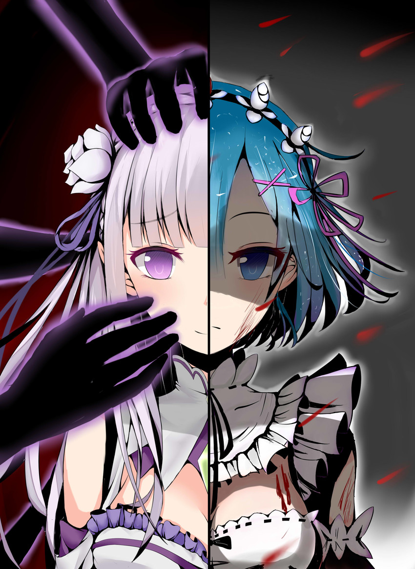 rem and emilia (re:zero kara hajimeru isekai seikatsu) drawn by mogusansan