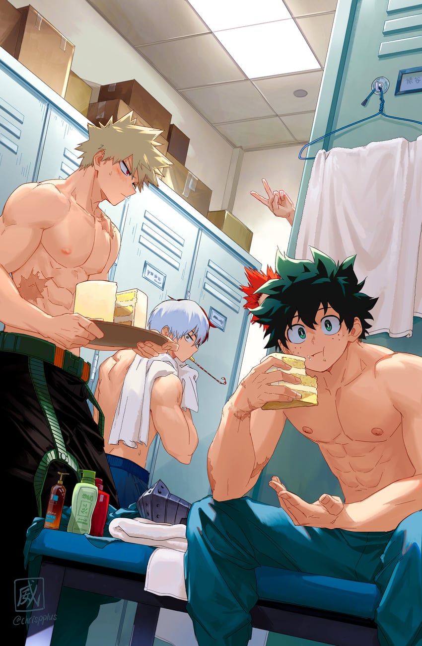 midoriya izuku, bakugou katsuki, todoroki shoto, and kirishima eijiro (boku no hero academia) drawn by chrispplus