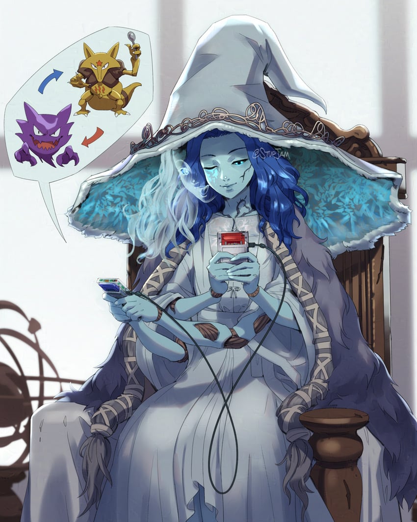 ranni the witch, haunter, and kadabra (pokemon and 1 more) drawn by stup-jam