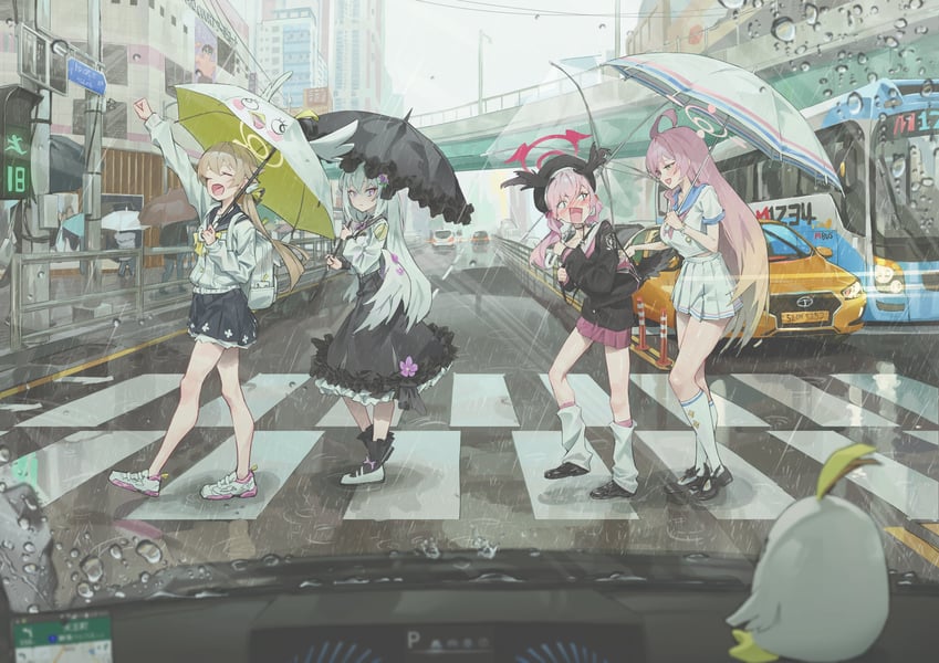 koharu, hanako, hifumi, azusa, and peroro (blue archive) drawn by jhigf