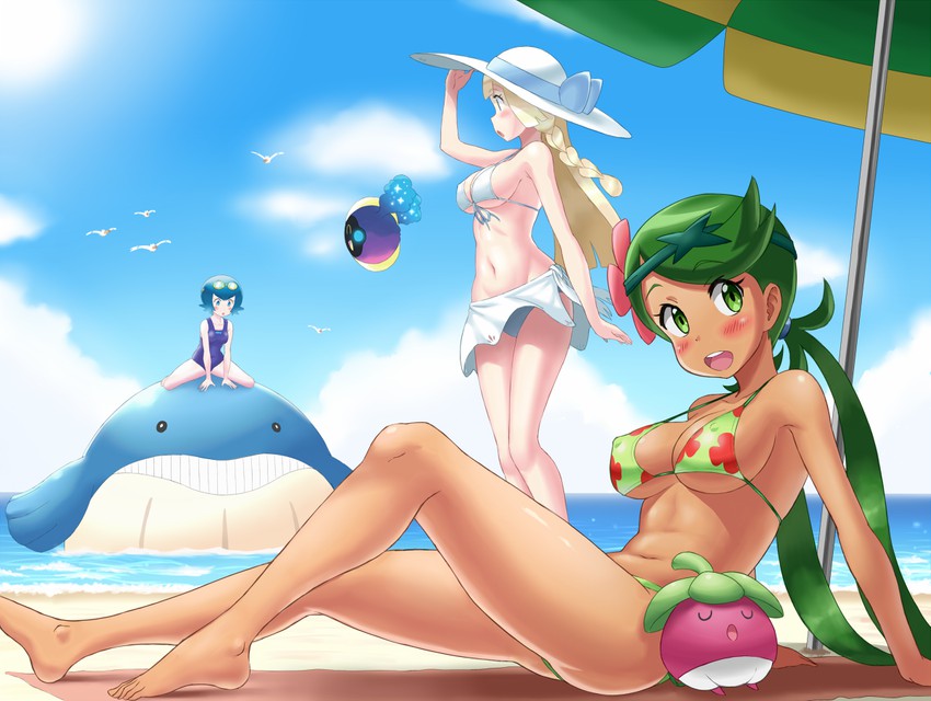 lillie, lana, mallow, cosmog, wingull, and 2 more (pokemon and 1 more) drawn by akachappii