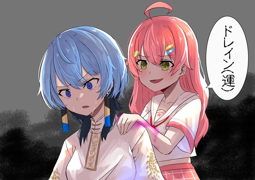 hoshimachi suisei and sakura miko (hololive) drawn by nanakusa_ayame