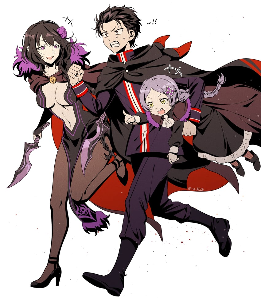natsuki subaru, elsa granhilte, and meili portroute (re:zero kara hajimeru isekai seikatsu and 1 more) drawn by no_keze