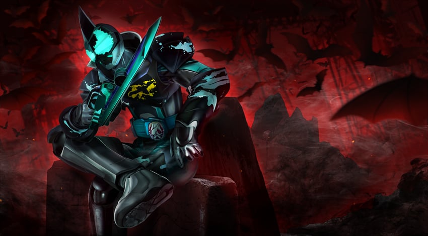 kamen rider evil (kamen rider and 1 more) drawn by masukudo_(hamamoto_hikaru)