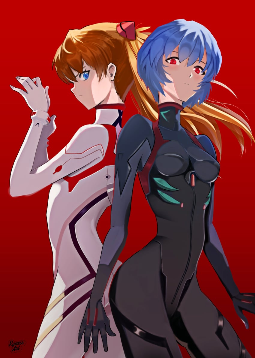souryuu asuka langley and ayanami rei (neon genesis evangelion and 2 more) drawn by ryness