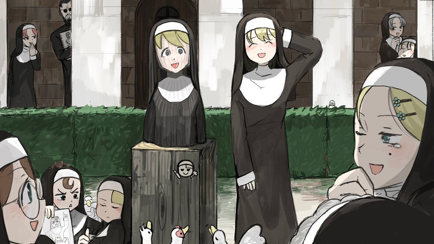 clumsy nun, froggy nun, spicy nun, strict nun, sheep nun, and 5 more (little nuns) drawn by diva_(hyxpk)
