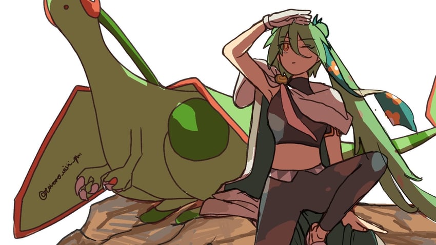 hatsune miku, flygon, and ground miku (pokemon and 2 more) drawn by tororo_oishi_ym