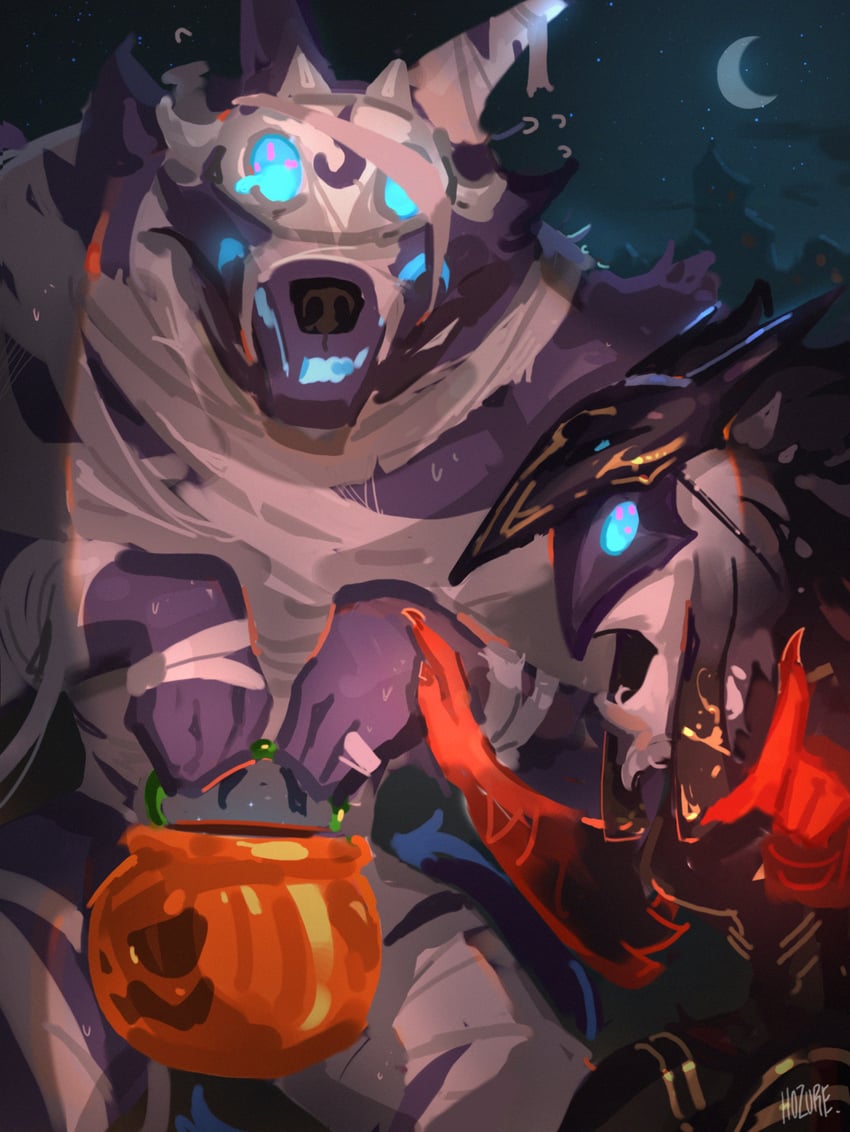 kindred, lamb, and wolf (league of legends) drawn by hozure