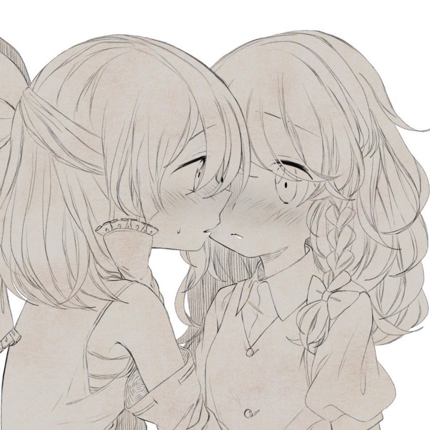 hakurei reimu and kirisame marisa (touhou) drawn by iiha_toobu
