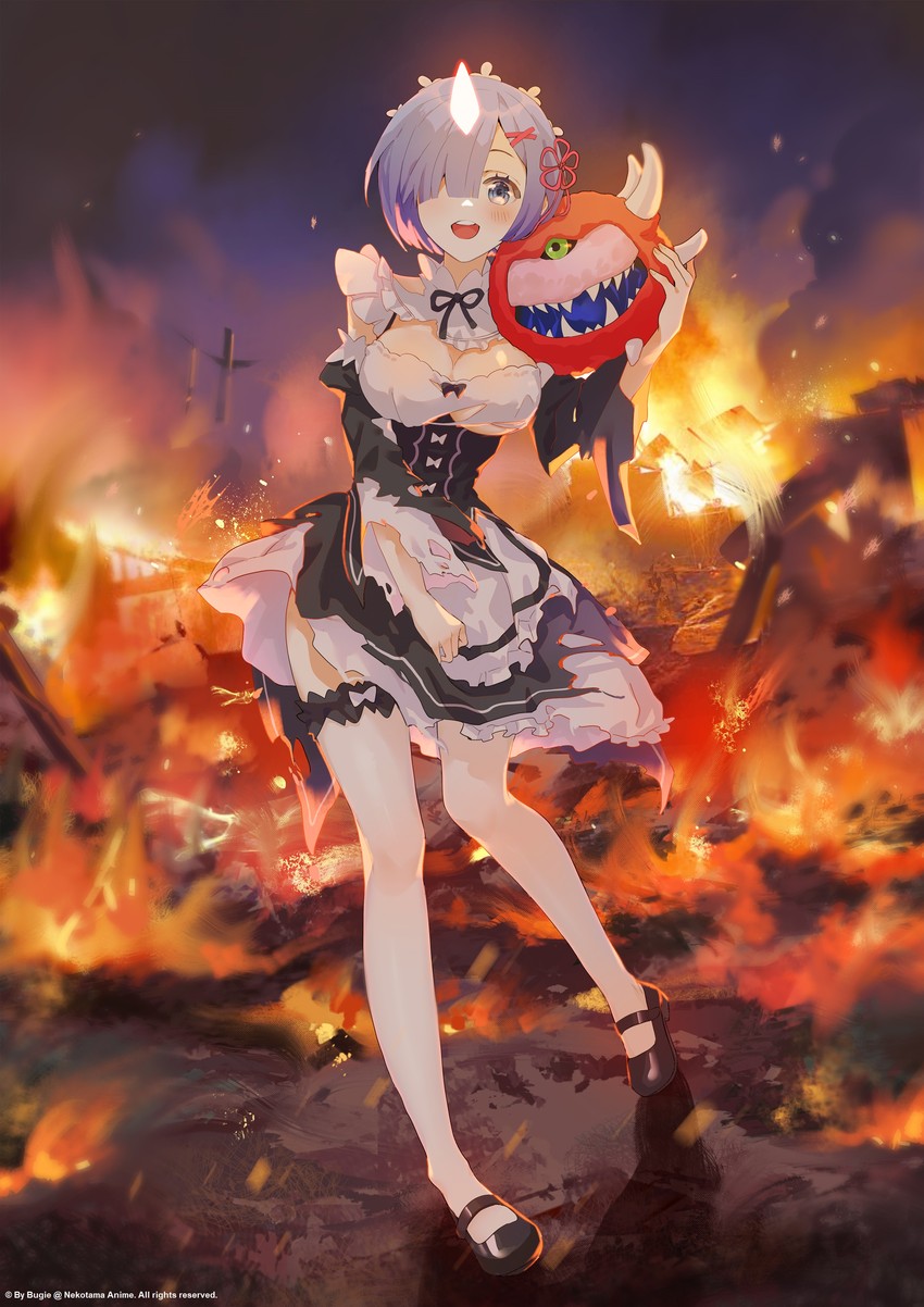 rem and cacodemon (re:zero kara hajimeru isekai seikatsu and 1 more) drawn by bugie