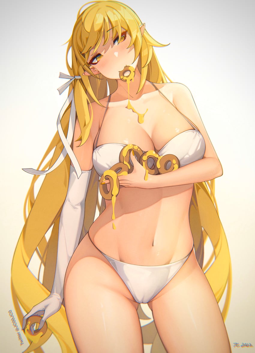 oshino shinobu and kiss-shot acerola-orion heart-under-blade (monogatari and 1 more) drawn by senjouhara_nira