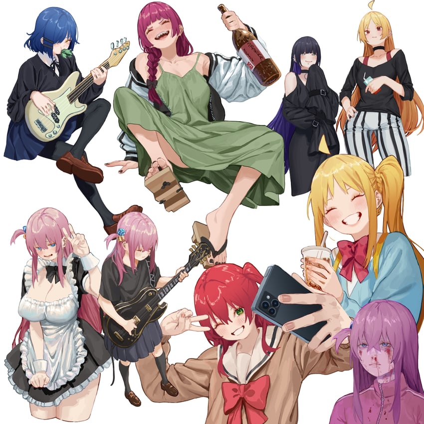 gotoh hitori, kita ikuyo, ijichi nijika, yamada ryo, hiroi kikuri, and 2 more (bocchi the rock!) drawn by sadkoe
