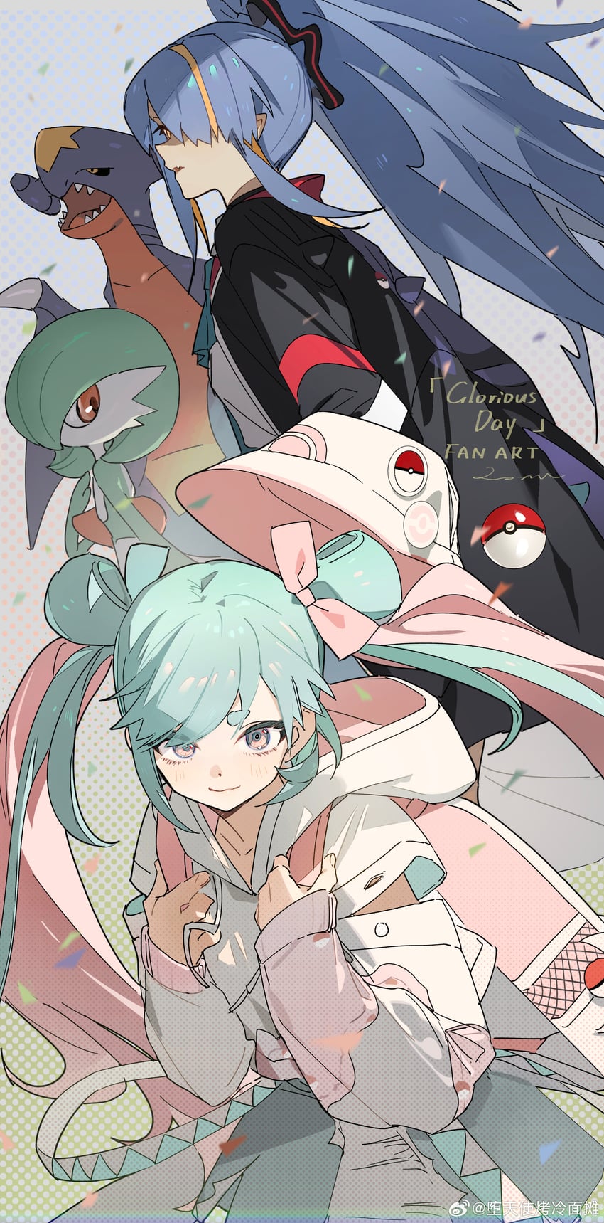 hatsune miku, gardevoir, and garchomp (pokemon and 3 more) drawn by zhibuji_loom