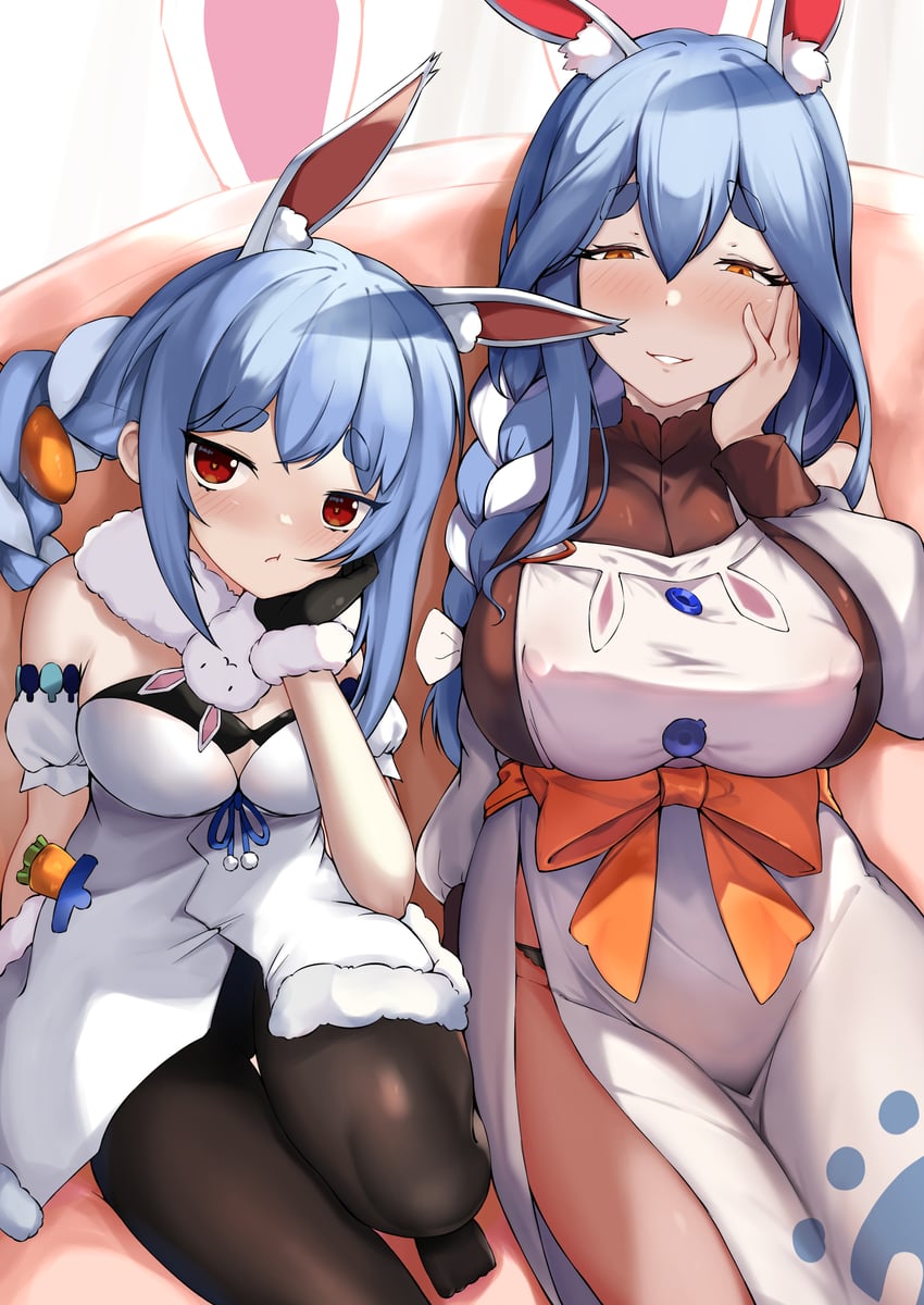 usada pekora, don-chan, and pekomama (hololive) drawn by tsukimi_no_72