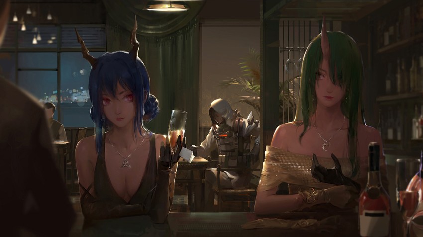 ch'en, hoshiguma, and reunion soldier (arknights) drawn by a-m-one