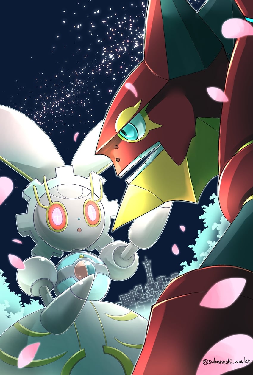 magearna and volcanion (pokemon and 2 more) drawn by sakanashiworks