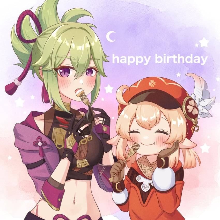 klee and kuki shinobu (genshin impact) drawn by nami_harakamiaka