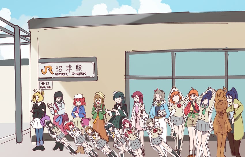 watanabe you, tsushima yoshiko, sakurauchi riko, takami chika, matsuura kanan, and 4 more (love live! and 2 more) drawn by piririi