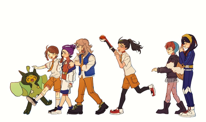 kieran, juliana, carmine, nemona, arven, and 2 more (pokemon and 1 more) drawn by rohara_pkmn