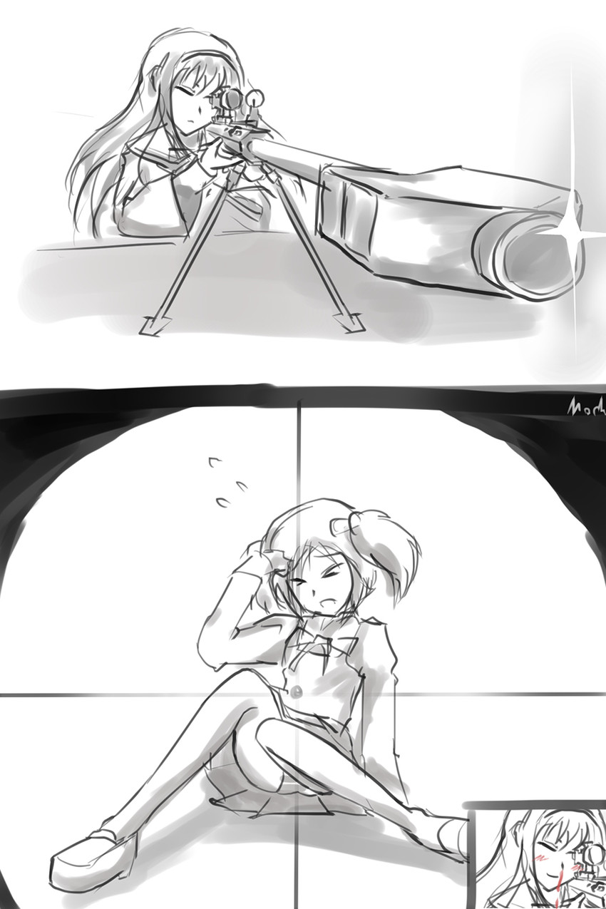 akemi homura and kaname madoka (mahou shoujo madoka magica) drawn by mochi_(chain_csn)