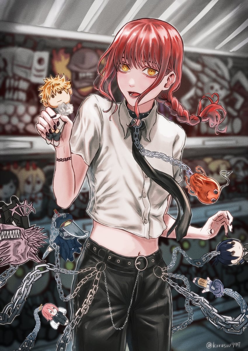 makima, power, denji, reze, higashiyama kobeni, and 8 more (chainsaw man) drawn by karusou777