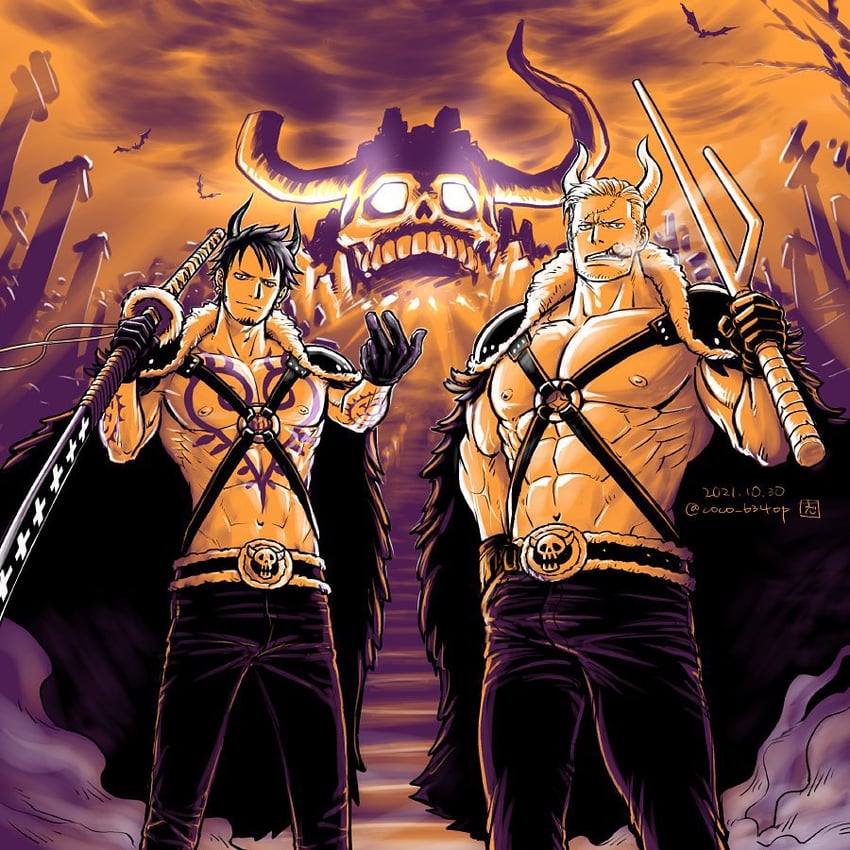 trafalgar law and smoker (one piece) drawn by kokorozashi