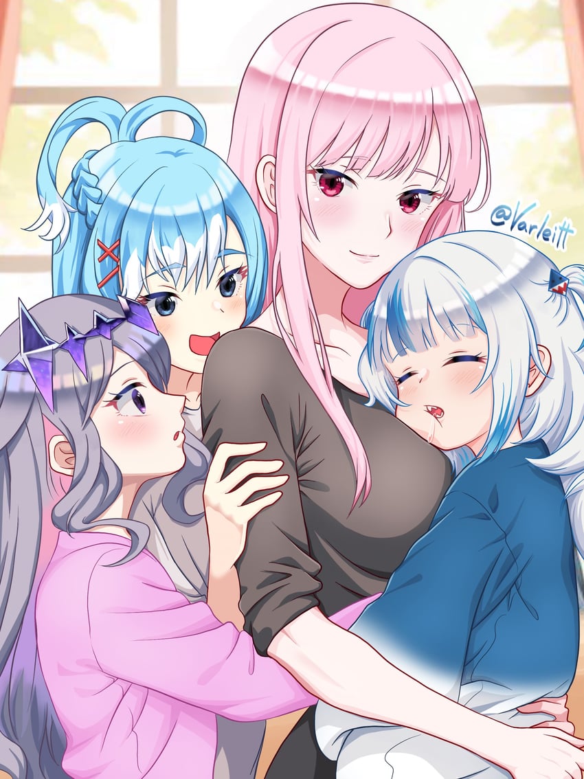 gawr gura, mori calliope, koseki bijou, and kobo kanaeru (hololive and 2 more) drawn by varliet