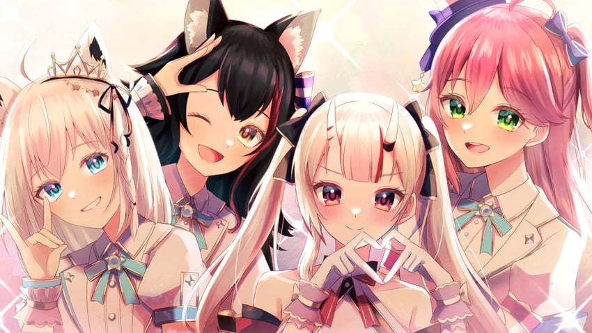 shirakami fubuki, sakura miko, ookami mio, and nakiri ayame (hololive) drawn by junineu