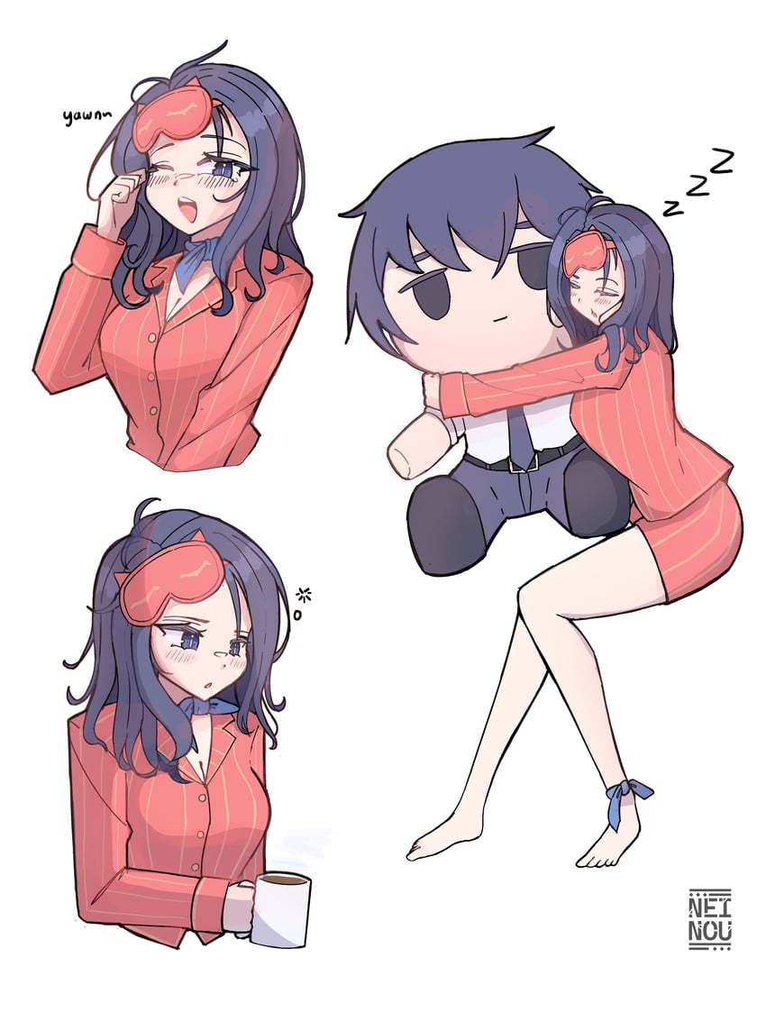 mita, sleepy mita, and player character (miside) drawn by neinouu