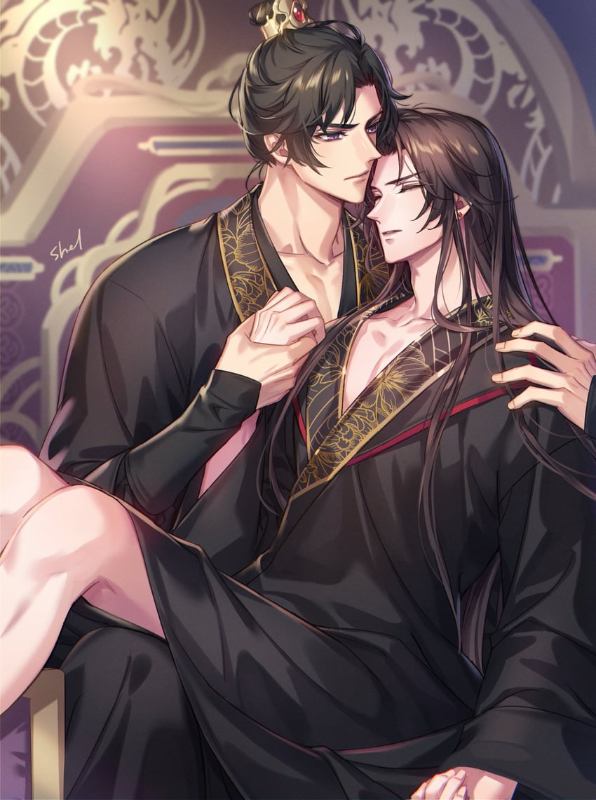 chu wanning, mo ran, and taxian-jun (erha he tadebai mao shizun) drawn by zehel_az