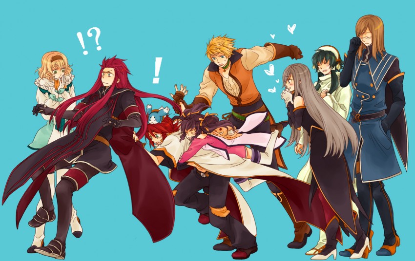 tear grants, luke fon fabre, anise tatlin, natalia luzu kimlasca lanvaldear, jade curtiss, and 5 more (tales of and 1 more) drawn by kira_(abyss)