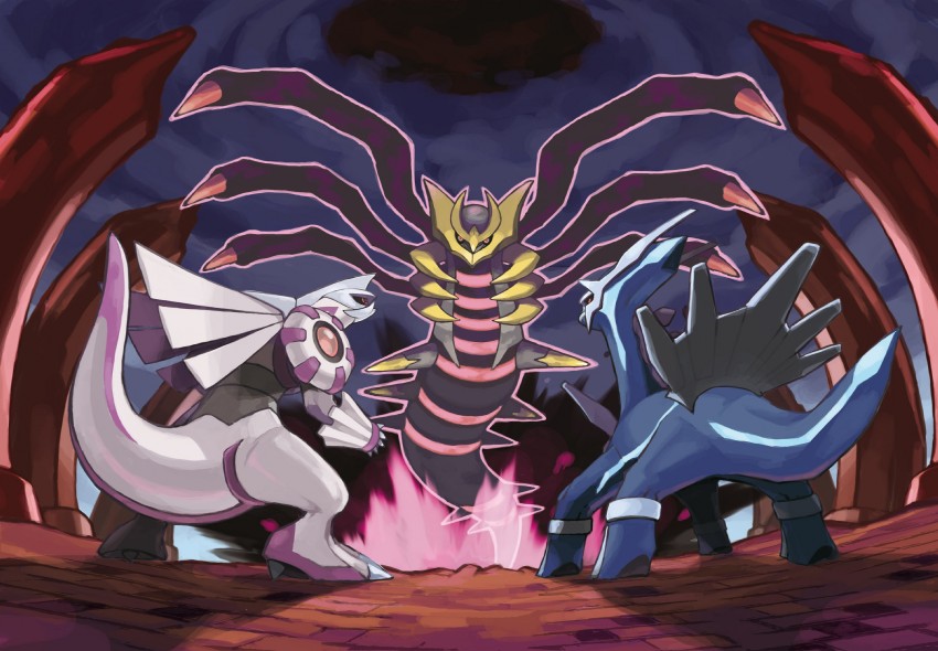 giratina, dialga, and palkia (pokemon) drawn by sugimori_ken