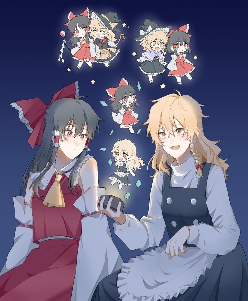 hakurei reimu and kirisame marisa (touhou and 2 more) drawn by hitte5416