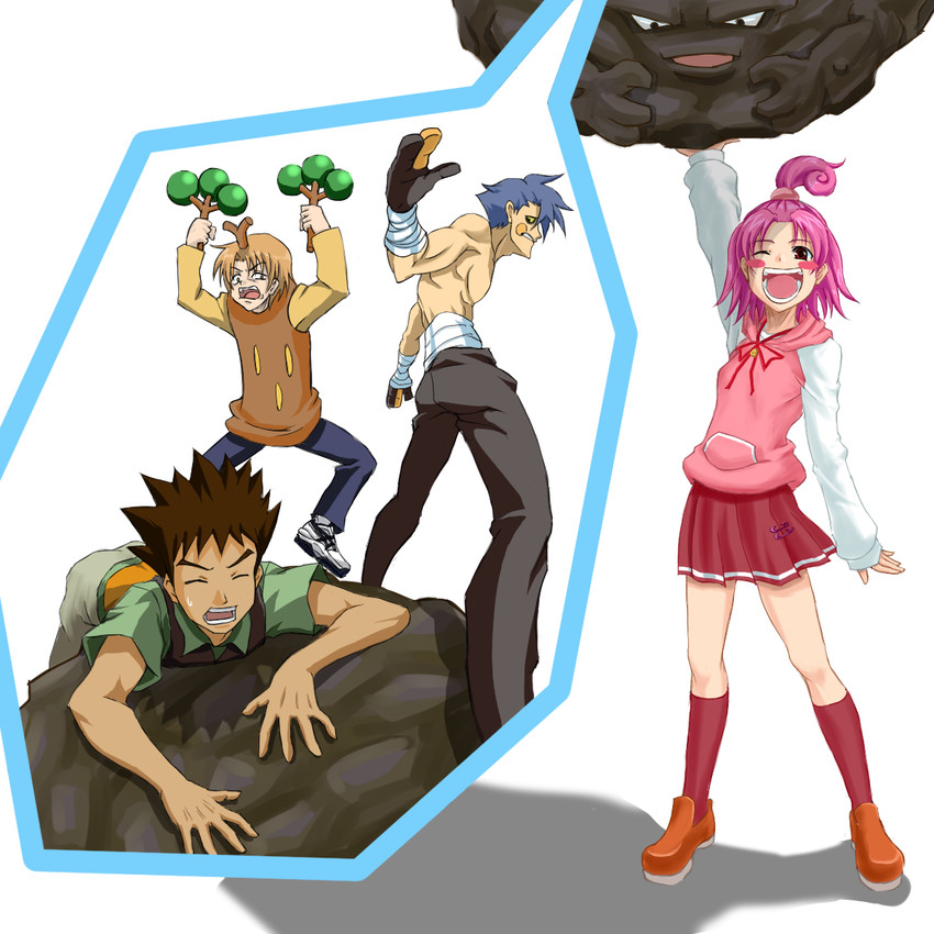 kamina, brock, croagunk, sunohara youhei, sudowoodo, and 4 more (pokemon and 3 more) drawn by hizumi_(s05a1064)