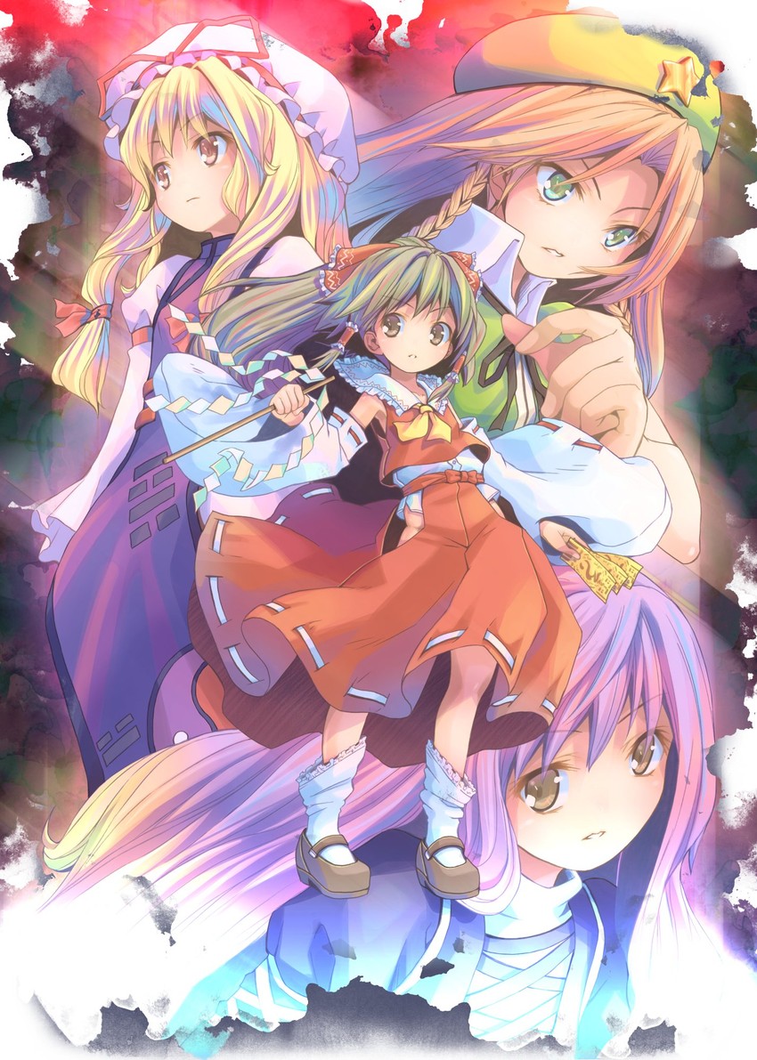 hakurei reimu, yakumo yukari, hong meiling, and hijiri byakuren (touhou) drawn by pop_(electromagneticwave)
