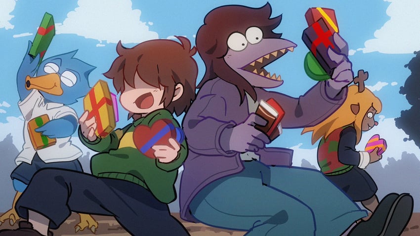 kris, susie, noelle holiday, and berdly (deltarune) drawn by uri_(365mimimi)