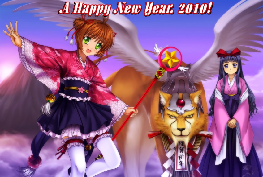 kinomoto sakura, kero, daidouji tomoyo, and kerberos (cardcaptor sakura) drawn by mutsuki_(moonknives)